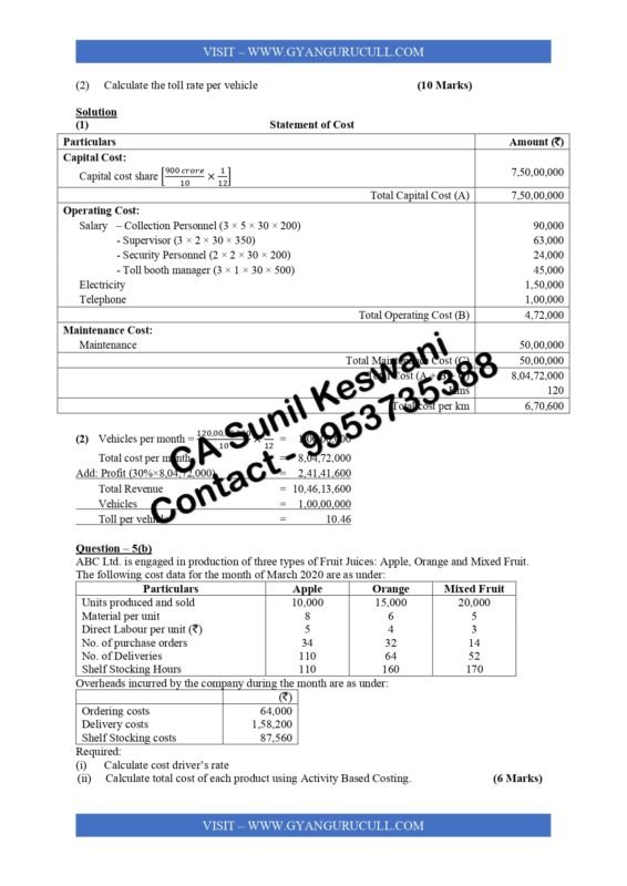 Solution of Cost and Management Accounting – Nov. 2020 Exam - Gyangurucull